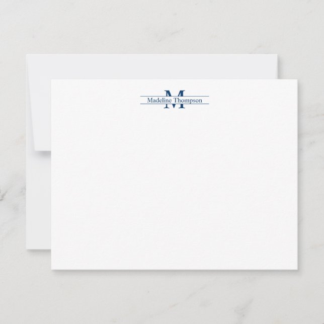Modern Monogram Typography Navy Blue Note Card (Front)