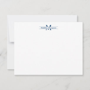 Modern Monogram Typography Navy Blue Note Card
