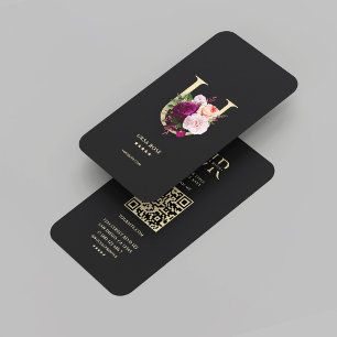 Modern Monogram U Elegant Floral Black Gold Business Card
