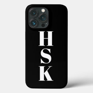 Modern monogram vertical initials black white iPhone 13 pro case