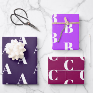 Modern monogram violet purple plum custom initial wrapping paper sheet