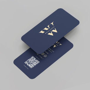 Modern Monogram W Initial Professional Dark Blue Business Card