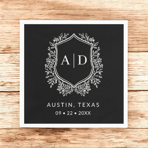 Modern Monogram Wedding Black Crest Napkin