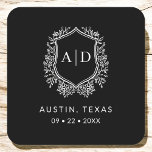 Modern Monogram Wedding BlackCrest Square Paper Coaster<br><div class="desc">Add an elegant touch to your celebration with the Modern Monogram Wedding Crest Square Paper Coaster. Featuring a sophisticated monogram crest design, these coasters are perfect for weddings, engagement parties, or bridal showers. The stylish square shape and high-quality, absorbent paper protect surfaces while enhancing your decor. Personalise with your initials...</div>