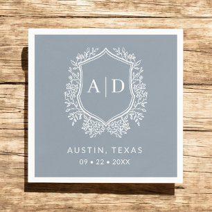 Modern Monogram Wedding Dusty Blue Crest Napkin