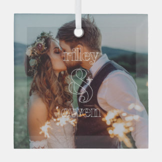 Modern Monogram Wedding Engagement Couple Photo Glass Tree Decoration