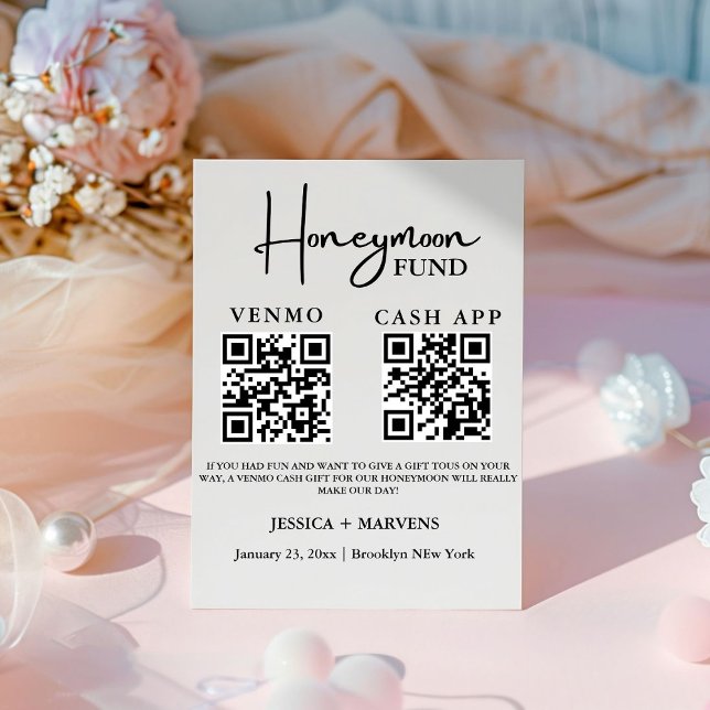 Modern Monogram  wedding honeymoon fund QR code  Pedestal Sign (Creator Uploaded)
