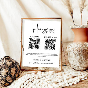 Modern Monogram  wedding honeymoon fund QR code  Poster
