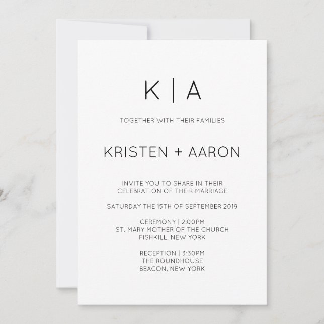 Modern Monogram Wedding Invitation (Front)