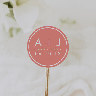 Modern Monogram Wedding Stickers   Coral
