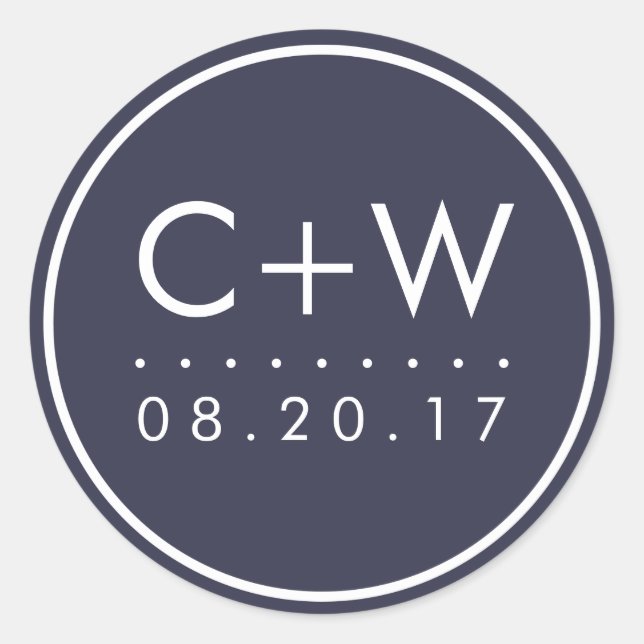 Modern Monogram Wedding Stickers | Midnight Blue (Front)