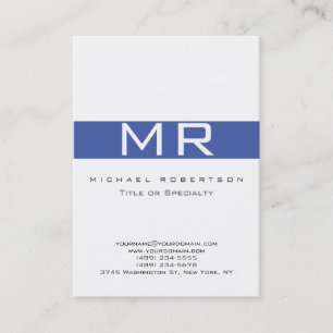 Modern Monogram White Blue Business Card