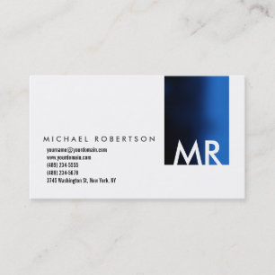 Modern Monogram White Blue Clean Business Card