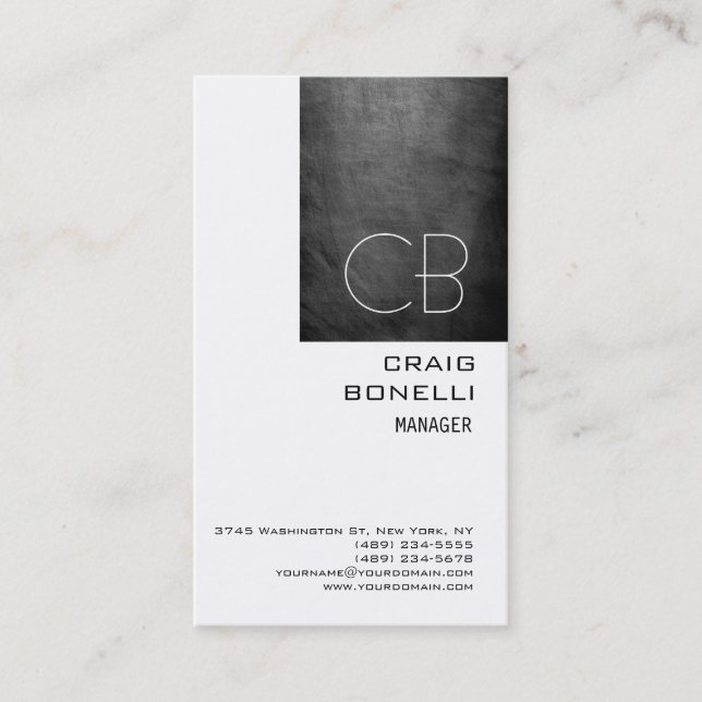 Modern Monogram White Chalkboard Business Card (Front)