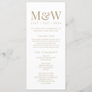 Modern Monogram White Gold Wedding Program