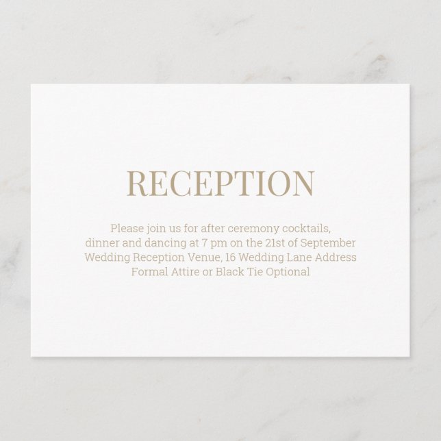 Modern Monogram White Gold Wedding Reception Enclosure Card (Front)