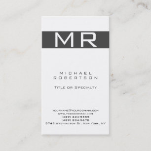 Modern Monogram White Grey Stripe Business Card