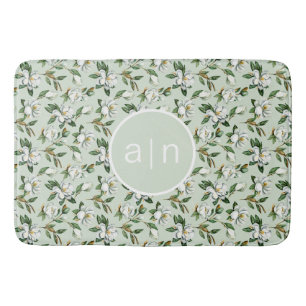 Modern Monogram White Magnolia  Bath Mat