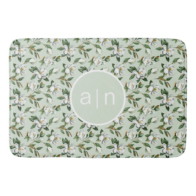 Modern Monogram White Magnolia  Bath Mat (Front)