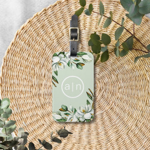Modern Monogram White Magnolia Luggage Tag