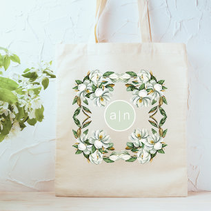 Modern Monogram White Magnolia  Tote Bag