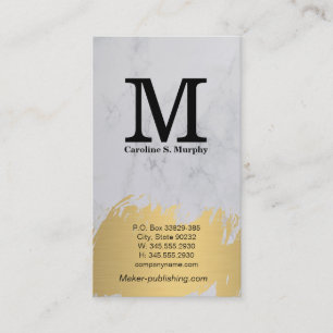 Modern Monogram White Marble Gold Brushed Business Card