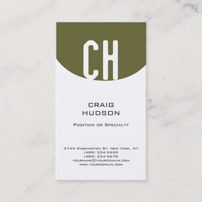Modern Monogram White Plain Business Card (Front)