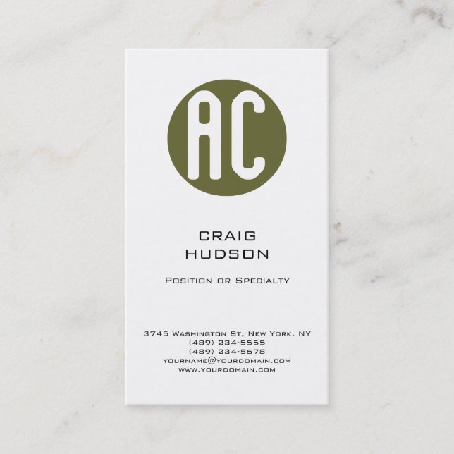 Modern Monogram White Plain Business Card (Front)