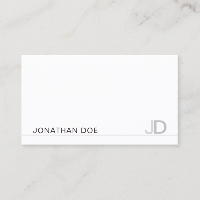 Modern Monogram White Plain Professional Elegant Business Card (Front)