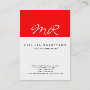 Modern Monogram White Red Clean Business Card
