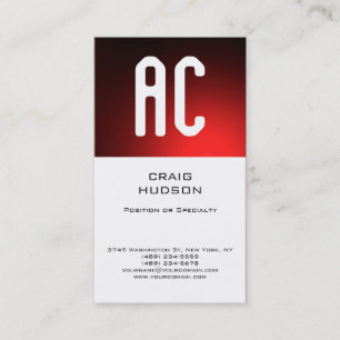 Modern Monogram White Red Plain Business Card
