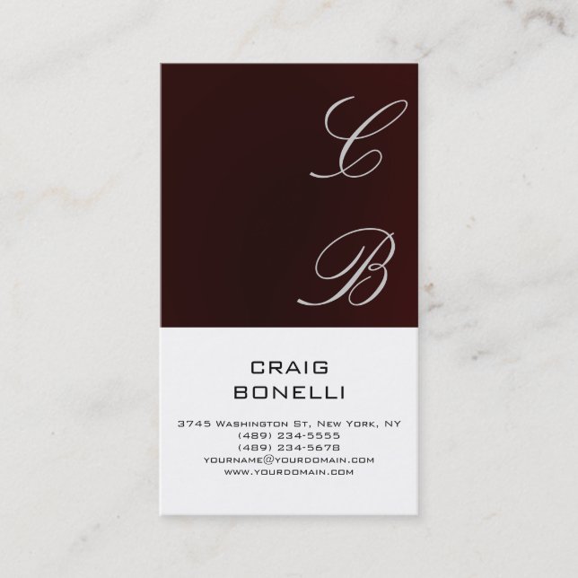 Modern Monogram White Red Plain Business Card (Front)