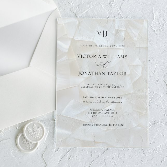 Modern Monogram White Wedding Acrylic Invitations (Creator Uploaded)