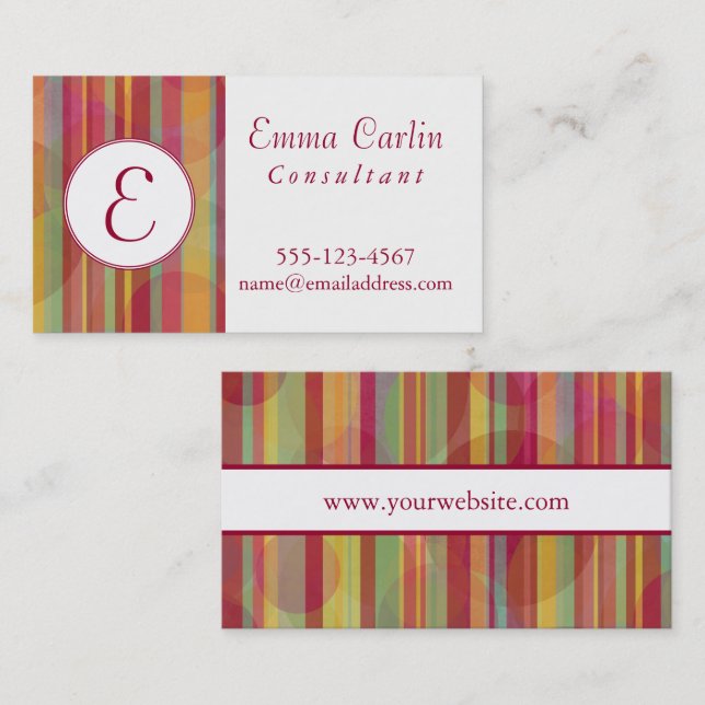 Modern Monogram with Colourful Stripes & Circles Business Card (Front/Back)