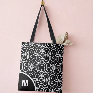 Modern Monogram With Geometric Loop Pattern Tote Bag