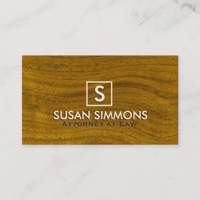 Modern Monogram with Name on Wood Print Business Card (Front)
