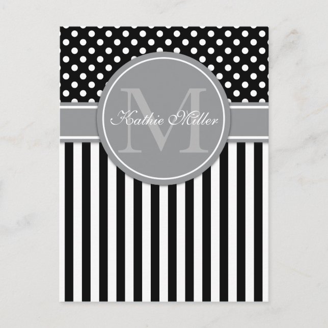 Modern Monogram with stripes polkadot pattern Postcard (Front)
