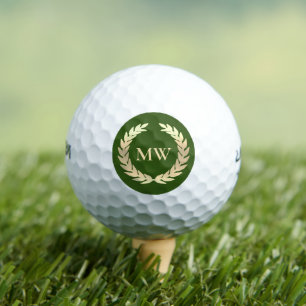 Modern Monogram Wreath Custom Name Golf Gold Green Balls