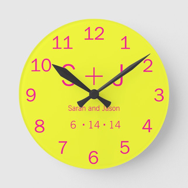 Modern Monogram - Yellow and Pink Round Clock (Front)