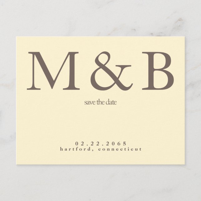Modern Monogram Yellow & Brown Save the Date Postcard (Front)