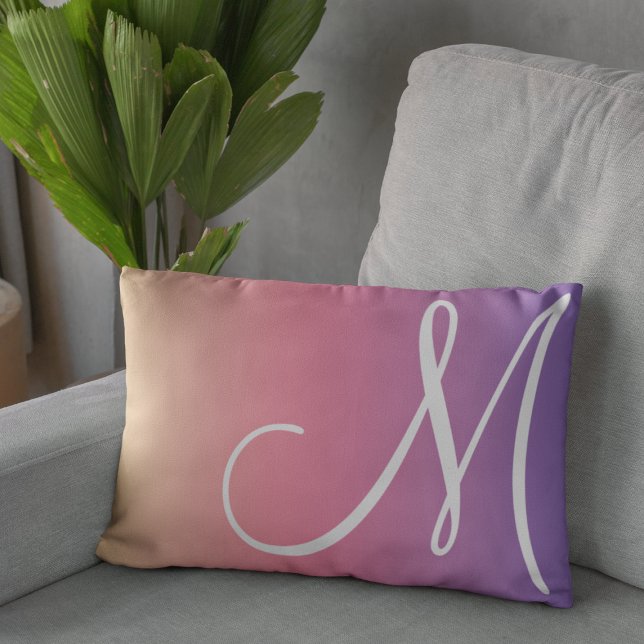 Modern Monogram Yellow Pink Purple Gradient Lumbar Cushion (Creator Uploaded)