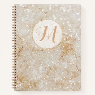 Modern Monogramed White and Gold Sparkly Notebook