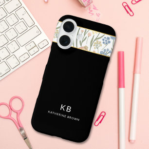 Modern Monogramm Cute Black Floral Pattern  iPhone 16 Case