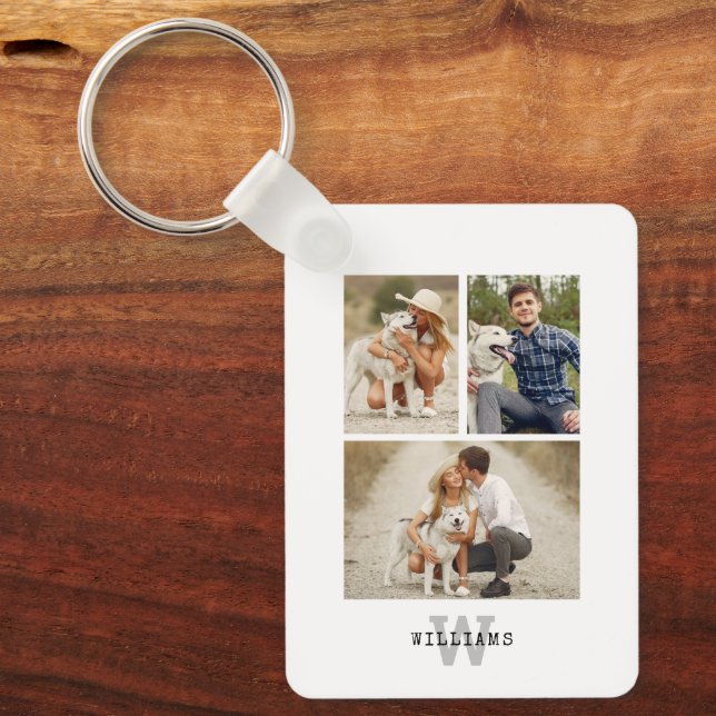 Modern Monogrammed  4 Photo Gallery Key Ring (Front)
