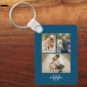 Modern Monogrammed 4 Photo Gallery Key Ring
