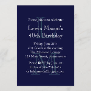 Modern Monogrammed Birthday Invitation  (navy)