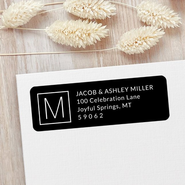 Modern Monogrammed Black and White Return Address Label (Creator Uploaded)