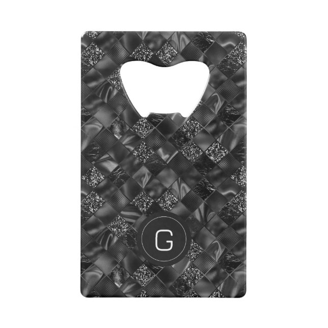Modern Monogrammed Black Faux Glitter Pattern (Front)