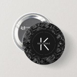 Modern Monogrammed Black Faux Glitter Pattern 6 Cm Round Badge
