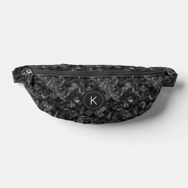 Modern Monogrammed Black Faux Glitter Pattern Bum Bags (Lay Down)